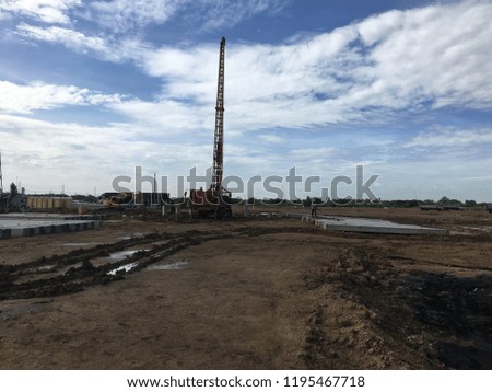 Machine for the piling works at a construction site.
