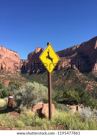 Deer crossing sign in desert park
