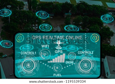 Top view futuristic user interface and graphic,intelligent vehicle control
Sensing system GPS realtime car park communication network,
future concept and comfort from IOT (internet of thing)technology