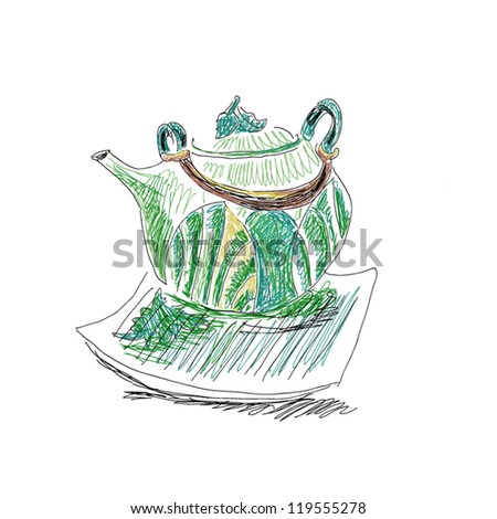 Asian teapot in graphic style