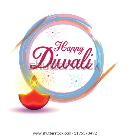 traditional indian lamp with watercolor circle background for diwali festival