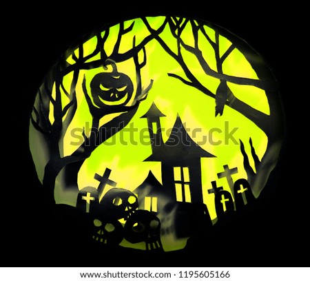 Halloween night concept, Real paper cut with invert light and shadow