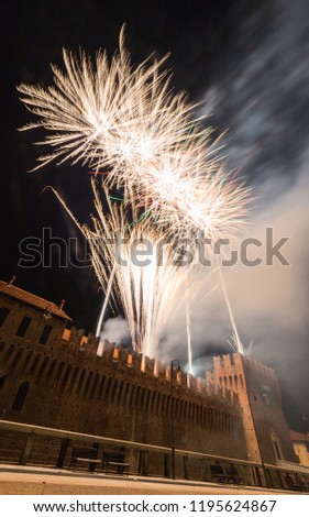 Fireworks at the castle, Galliate, Novara, Piedmont, Italy