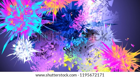 Abstract bright futuristic purple theme background.Including fantasy flower and broken forms. Used clipping mask.