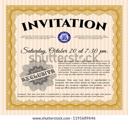 Orange Retro invitation template. Sophisticated design. Customizable, Easy to edit and change colors. With quality background. 