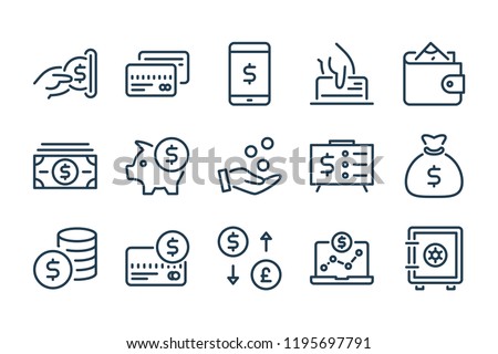Money and Payment line icons. Finance, Dollar and Cash vector linear icon set. Royalty-Free Stock Photo #1195697791