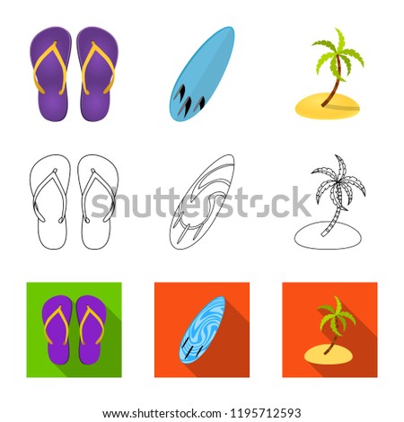 Vector illustration of equipment and swimming symbol. Set of equipment and activity stock vector illustration.