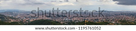 Wide panoramic picture of Barcelona from Tibidabo mountain
