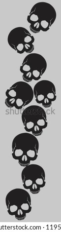 Black skulls on grey background. Vector illustration.
