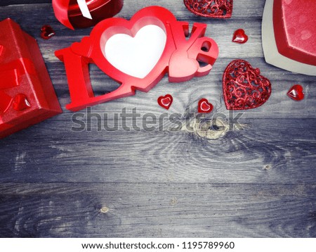 love valentine's day red heart gift copy space on wooden background