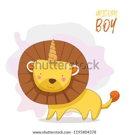 cute lion with glitter gold horn
