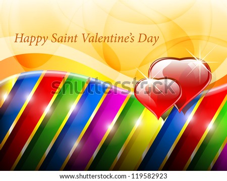 Valentine's day vector backgrounds. Two hearts, wave, striped rainbow