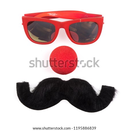 clown's nose, glasses and mustache