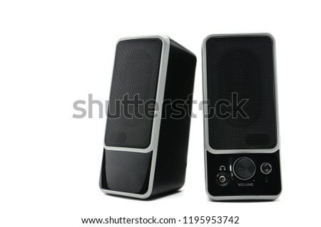 Speakers system  for listening to sound on a white background