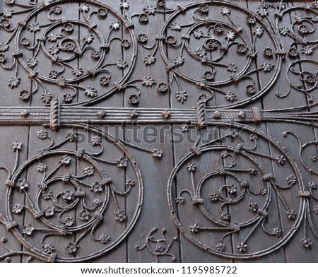 Medieval door in wrought iron and wood