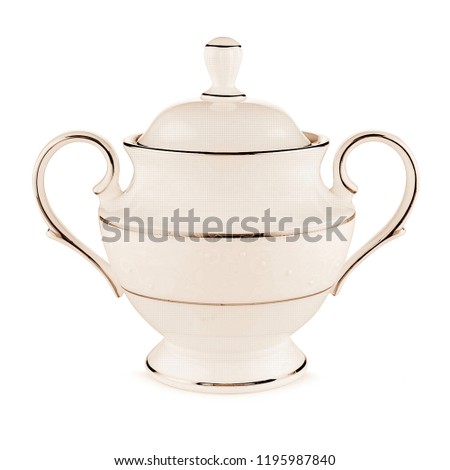 antique creamy ivory teapot. luxury ceramic beige kettle on white background