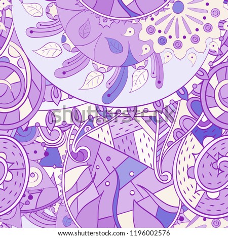 Tracery seamless pattern. Mehndi design. Ethnic colorful doodle texture. Curved doodling background. Vector