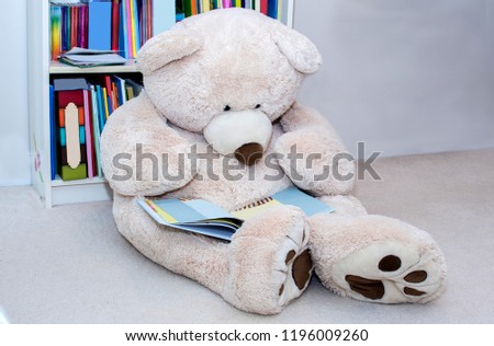 A big bear really enjoys reading a good book