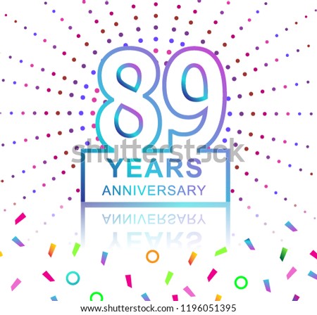 89th years anniversary celebration with colorful design with fireworks  and colorful confetti isolated on white background. for birthday celebration.