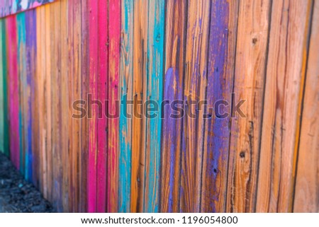 Close up of colorful painted pieces of wood