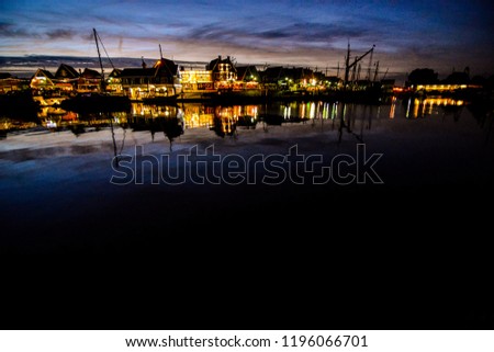 Waterfront of Volendam at night The Netherlands