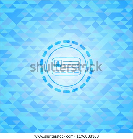 identification card icon inside light blue emblem with triangle mosaic background