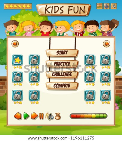 Kids on game template illustration