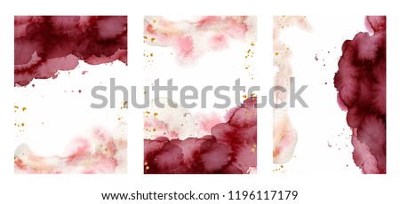 Watercolor abstract background, hand drawn watercolour burgundy and gold texture Vector illustration Royalty-Free Stock Photo #1196117179