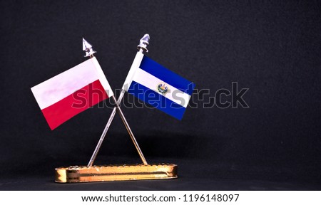 Poland and El Salvador table flag with black Background