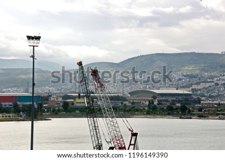 Landscape, panoramic views of the coastline and the city of Izmir from the ship at anchor and in the port.