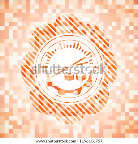 sushi icon inside orange mosaic emblem with background