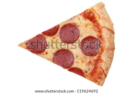 Slice of a Pepperoni Pizza isolated on white background