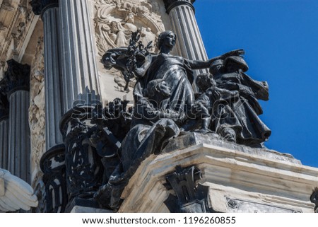 Detail of Monument to King Alfonso XII in Buen Retiro Park (Parque del Buen Retiro) in central Madrid, Spain, Europe.