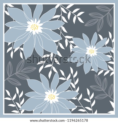 blue flower scarf pattern design