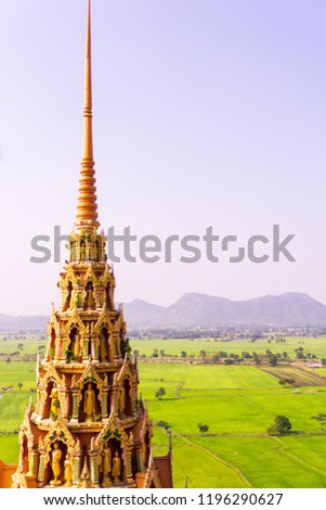 close up roof form Wat Tham Sua.Wat Thum Sua is one of famous temples in Kanchanaburi district of Thailand. View of the field.Top view.