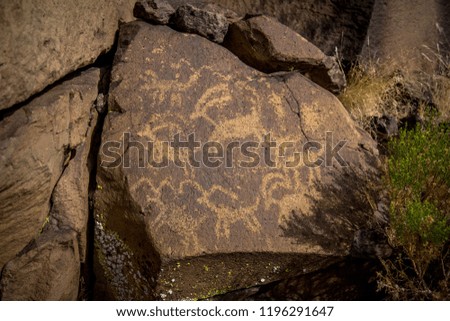 10,000 year old petroglyphs in Little Petroglyph canyon in the Cosos Mountains - California