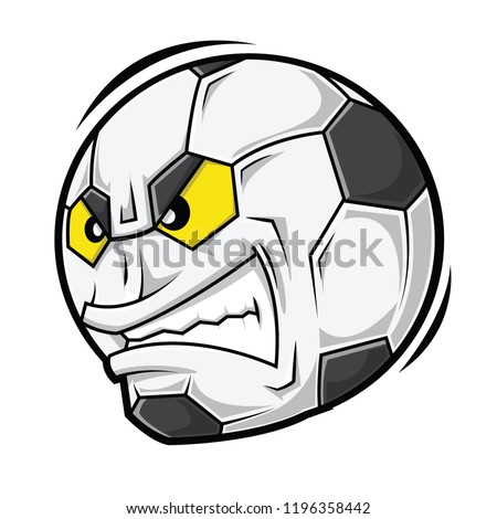 Football with angry face, cartoon vector illustration.