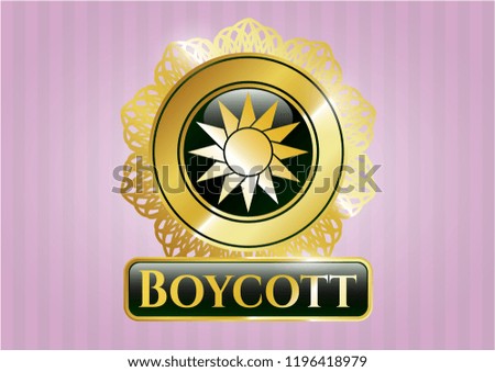  Gold shiny badge with sun icon and Boycott text inside