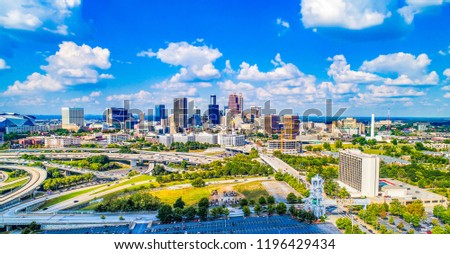 Drone Aerial Panorama of Atlanta, Georgia, USA Skyline Royalty-Free Stock Photo #1196429434