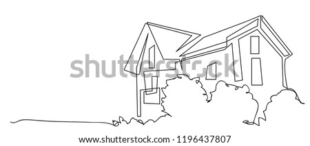 continuous line drawing of house,  residential building concept, logo, symbol, construction, vector illustration simple.