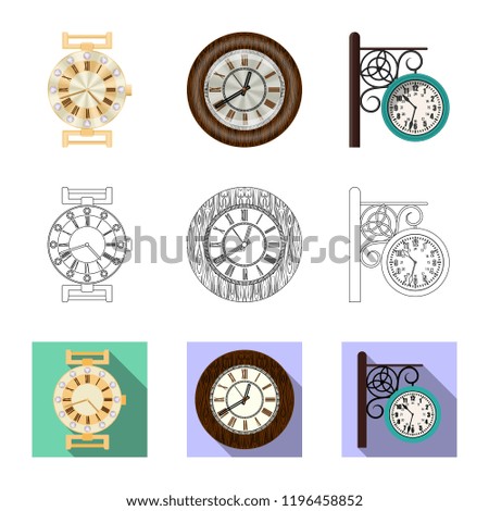 Isolated object of clock and time icon. Collection of clock and circle stock vector illustration.