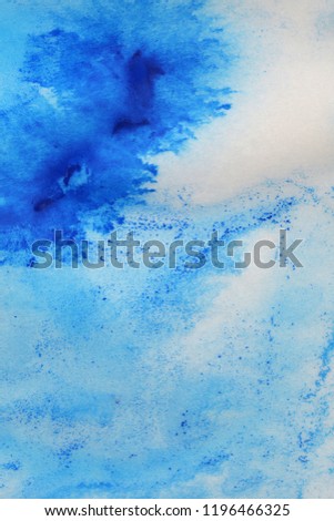 Abstract hand painted  blue watercolor splash on white paper background, Creative Design Templates

