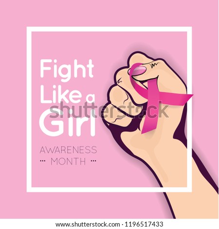 Pop Art Woman. Breast cancer awareness month. pink ribbon symbol, Fight like a girl vector illustration.