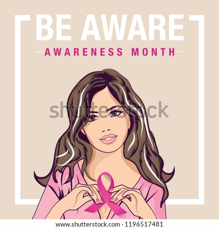 Pop Art Woman. Breast cancer awareness month. pink ribbon symbol, Fight like a girl vector illustration.