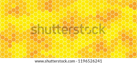 Yellow, orange beehive background. Honeycomb, bees hive cells pattern. Bee honey shapes. Vector geometric seamless texture symbol. Hexagon, hexagonal raster, mosaic cell sign or icon. Gradation color. Royalty-Free Stock Photo #1196526241