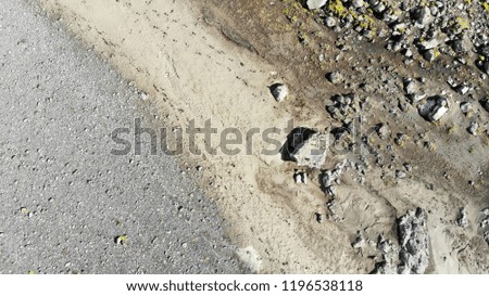 Aerial drone birds eye view of rock formations and lava fields in Iceland