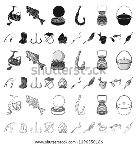 Fishing and rest cartoon icons in set collection for design. Tackle for fishing vector symbol stock web illustration.