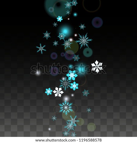 Winter Vector Background with Blue Falling Snowflakes Isolated on Transparent Background. Luxury Snow Sparkle Pattern. Snowfall Overlay Print. Winter Sky. Design for  Christmas Sale.