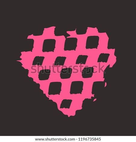 Pink heart on the dark background. Hand drawn love symbol. Clip art, brush, ink. Decor element for Valentine's day card, pattern, poster, label, sticker, postcard and print. 