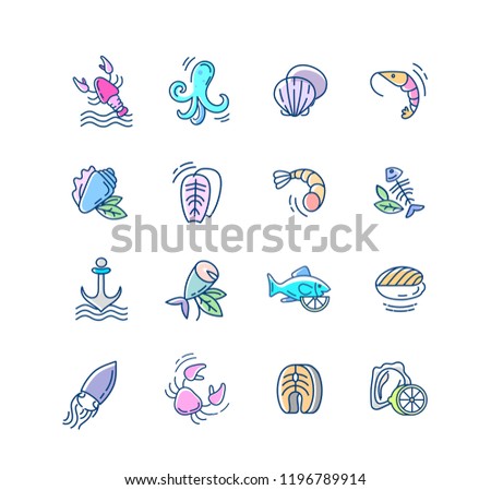 Vector icon and logo for seafood restaurant or cafe